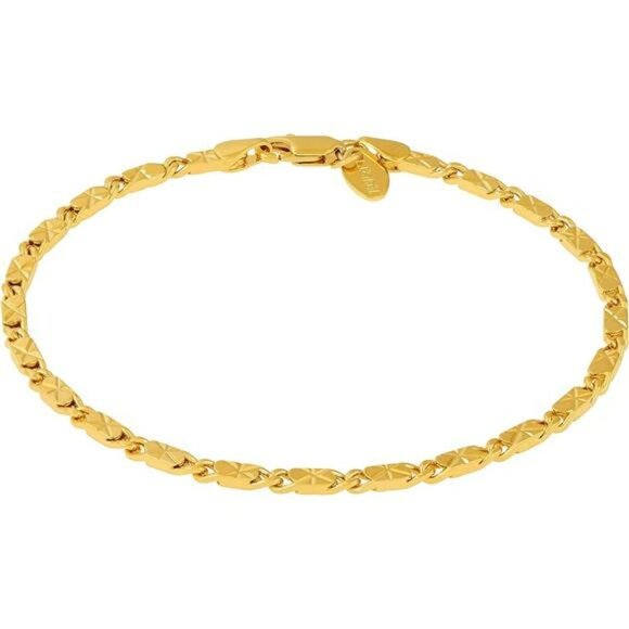 Lifetime Jewelry Gold Anklet 24K Plated Diamond Cut Flat Link Chain 4mm - Picture 8 of 8